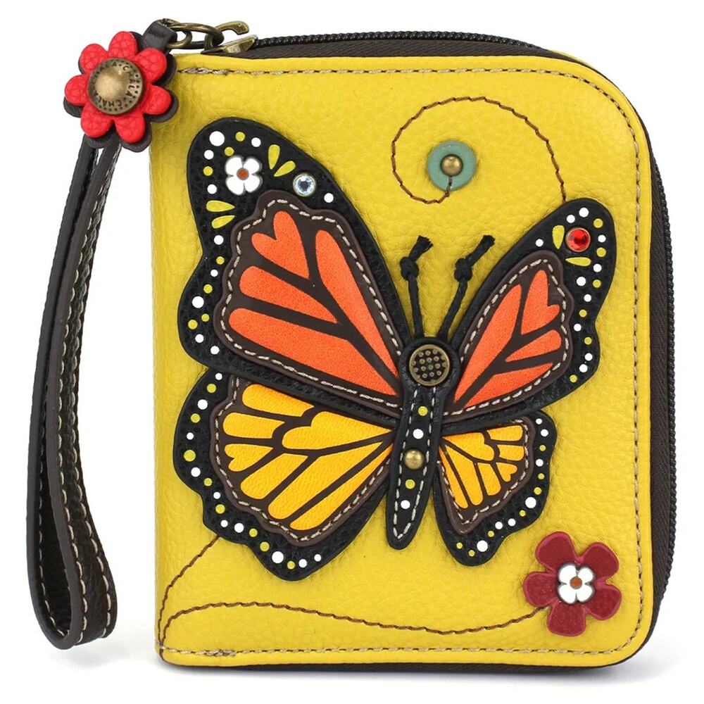 Chala Zip Around Faux Leather Wallet Wristlet - Monarch Butterfly, Mustard NWT